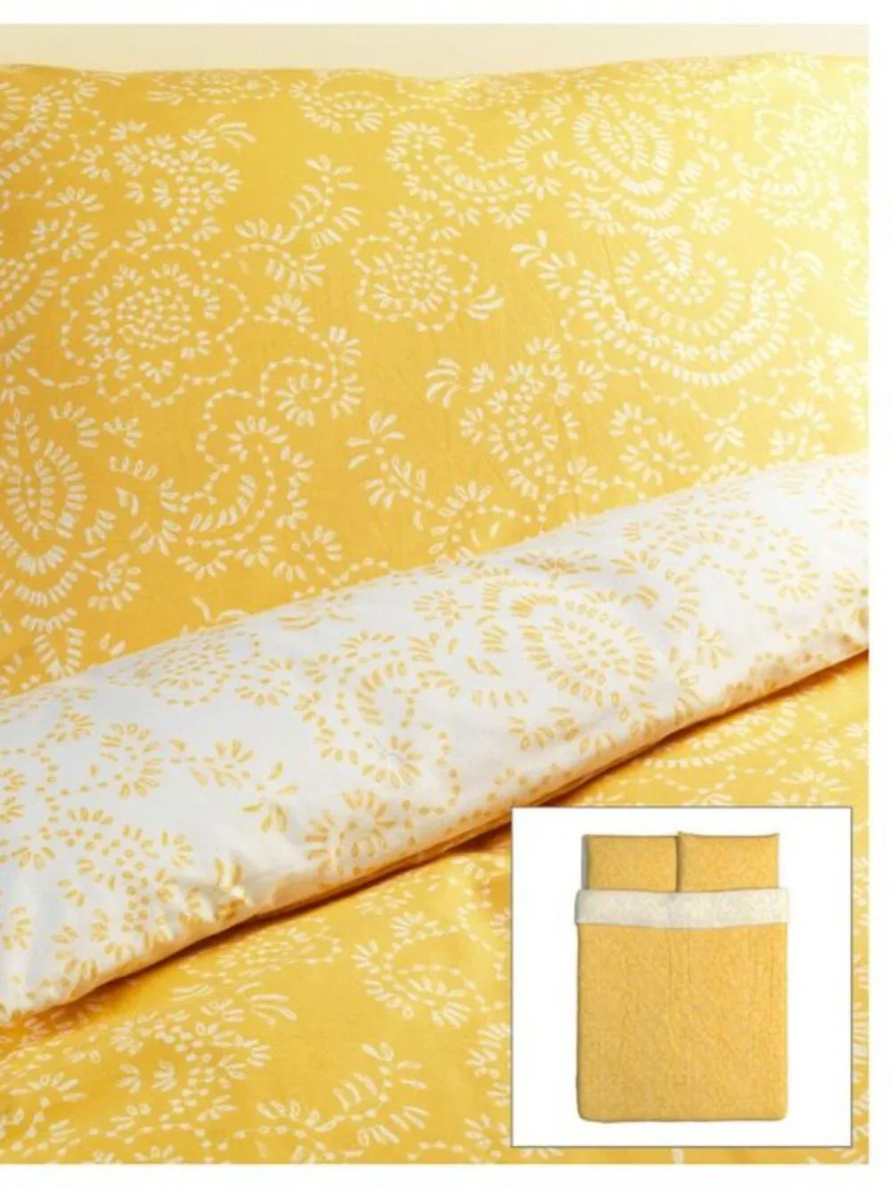 IKEA AKERTISTEL Queen Duvet Set & 2 Pillowcases Yellow Floral Reversible Cotton